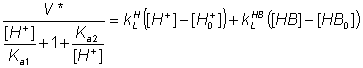 V*/([H+]/Ka1) + 1 +(Ka2/[H+]) = kLH([H+] - [H+0]) + kLBH([BH] - [BH0])