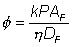 phi = kP AF/eta DF