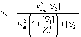 v2 = V2max[S2/( Km2(1 + [S1]/Km1] + [S2])