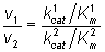v1/v2 = (k1cat/Km1)/ (k2cat/Km2)
