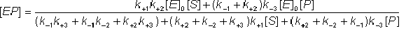 [EP] = (k+1k+2[E0][S] + (k-1 + k+2)k-3[E0][P])/( (k-1k-2 + k-1k+3 + k+2k+3) + (k+2 + k-2 + k+3)k+1[S] + (k-1 + k+2 + k-2)k-3[P])