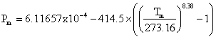 Pressure=6.11657x10^-4 -414.5x((Temperature/273.15)^8.38 -1)