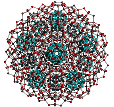 Cluster of thirteen C60 fullerenes in an expanded icosahedral aqueous cluster