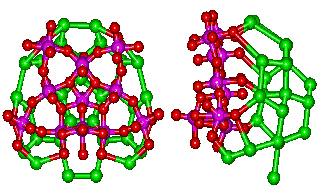 The link to water (O atoms shown green) around the water nanowheel