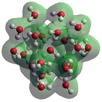 The H2O(H2O)20 cluster; the central O-atom is shown centrally