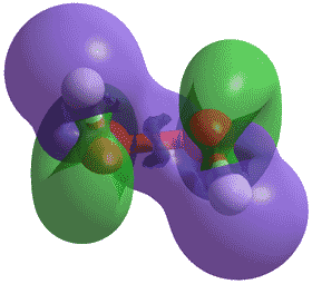Hydrogen peroxide, purple = +ve, green= -ve