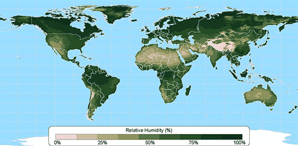 Relative humidity (%) Used by permission of The Center for Sustainability and the Global Environment, Nelson Institute for Environmental Studies, University of Wisconsin-Madison