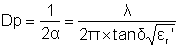 Penetration distance = 1/(2 x attenuation) = wavelength/(2 x pi x tan delta x square root of (relative permittivity ))]