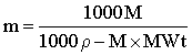 molality=1000x molarity/(1000xdensity-molarity x relative molecular mass)