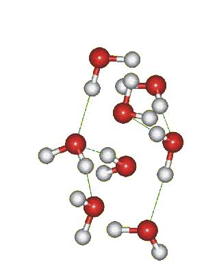 Animated gif showing two water tetramers forming an octamer