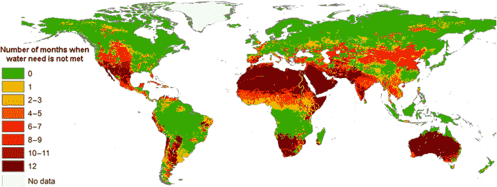 The number of months per year in which blue water need was not met; 1996-2005 from [2603]