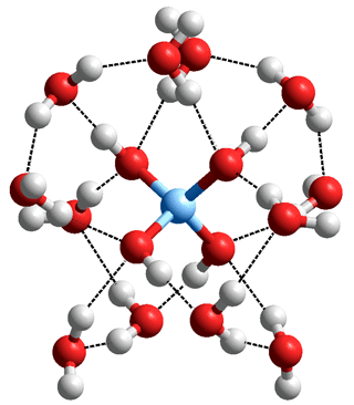 Si(-O-H)4.(H2O)12, where each of the six pairs of geminal silanol groups are joined by a hydrogen-bonded water dimer