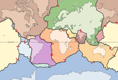 The tectonic plates and their movements, from the United States Geological Survey