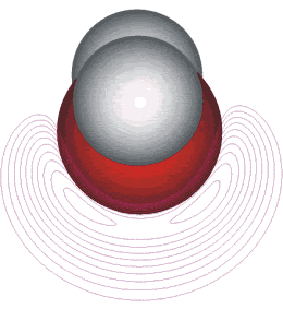 Water structure, showing the electrostatic potential is raised at those tetrahedral positions where lone pair electrons are commonly displayed